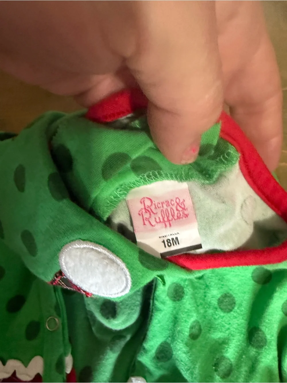 Ricrac and Ruffles Santa Romper size 18 M